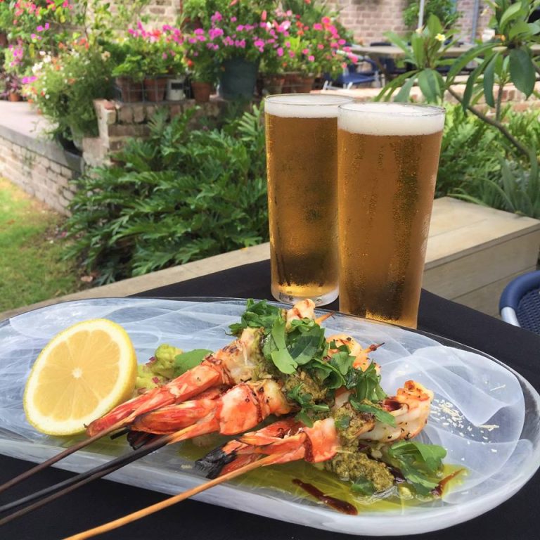 Weber char-grilled king prawn cutlets with pesto & parmesan