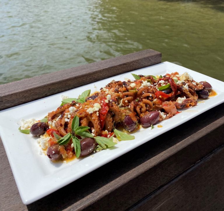 Charred Octopus with Red Capsicum and Black Olives